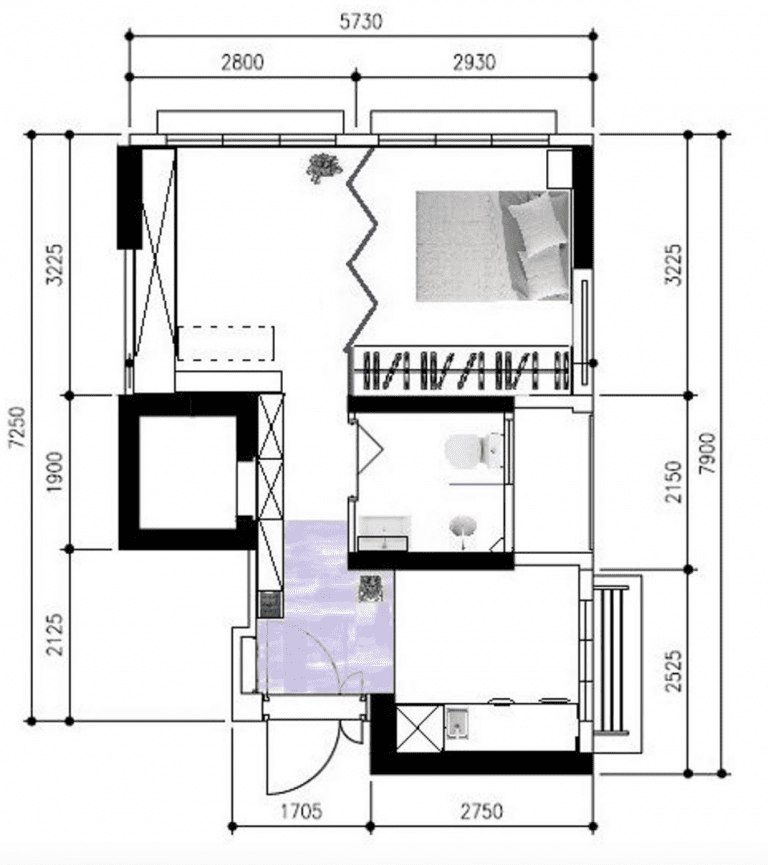 Modern - 2 Room HDB Floor Plan