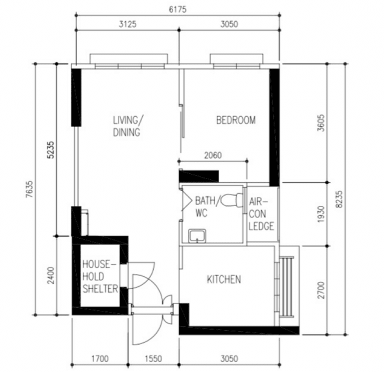 Sengkang Scandinavian 2 Room Flexi Floor plan